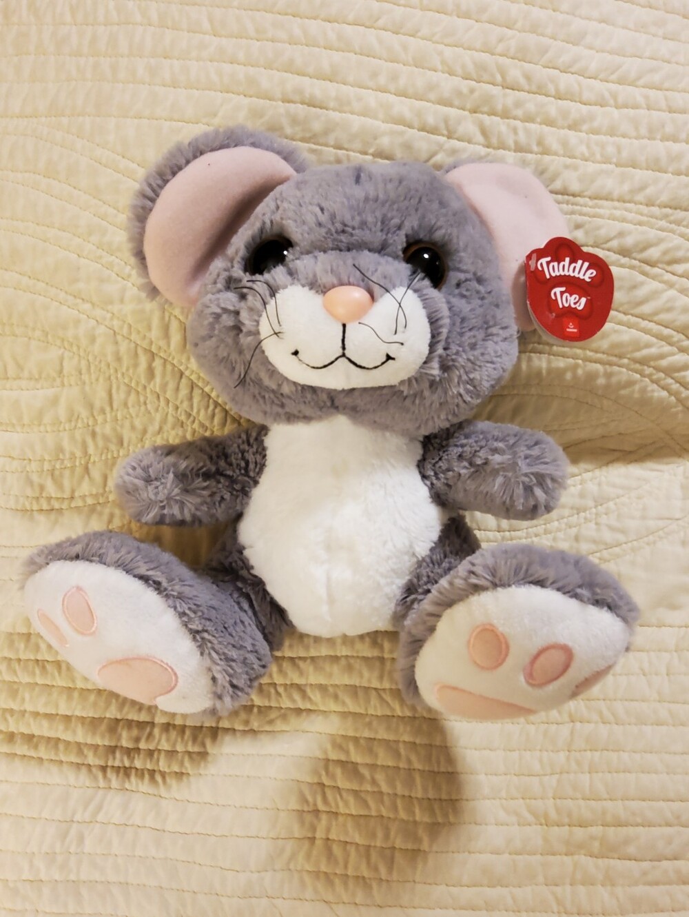 Taddle Toes Gray & White Plush Mouse with Pink Accents